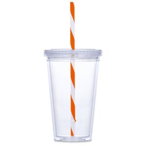 Alternative view of Malibu Double-Wall Plastic Tumbler & Straw - 470ml - Orange
