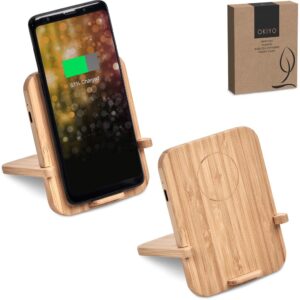 Alternative view of Okiyo Noryoku Bamboo Wireless Charging Phone Stand